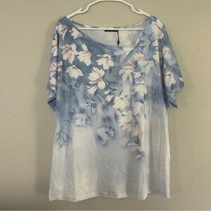 🦋 NWT Just Fashion Cream Blue Floral Asymmetrical Neckline Spring Blouse XL